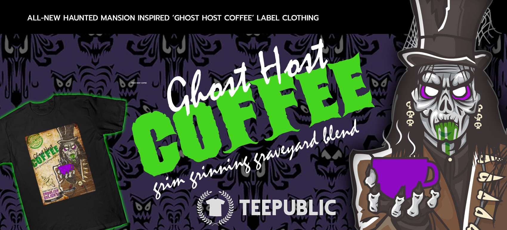 Haunted Mansion Inspired Grim Grinning 'Ghost Host Coffee' Label Clothing Released